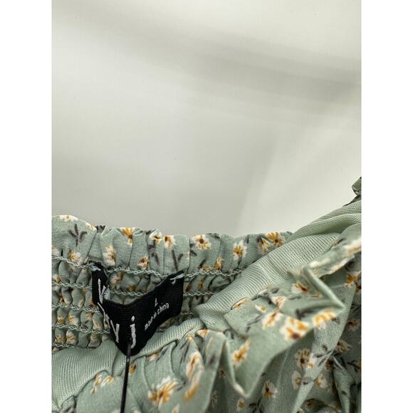 Very J Mint Green Micro Floral Smocked Lined Mini Summer Dress Women's Large NWT - Picture 4 of 9